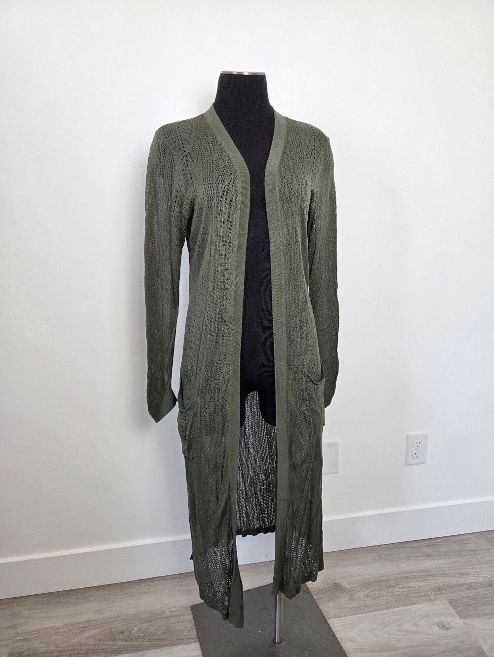 Torrid Dark Green Duster Longline Cardigan Sweater Loose Knit Open Front 1 XL